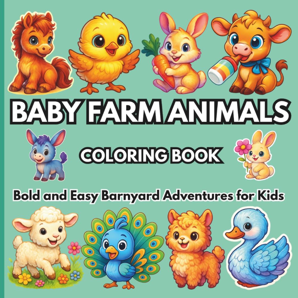 Baby Farm Animals Coloring Book: Bold and Easy Barnyard Adventures for Kids (Bold and Easy Coloring Book Series - Noor Kids)