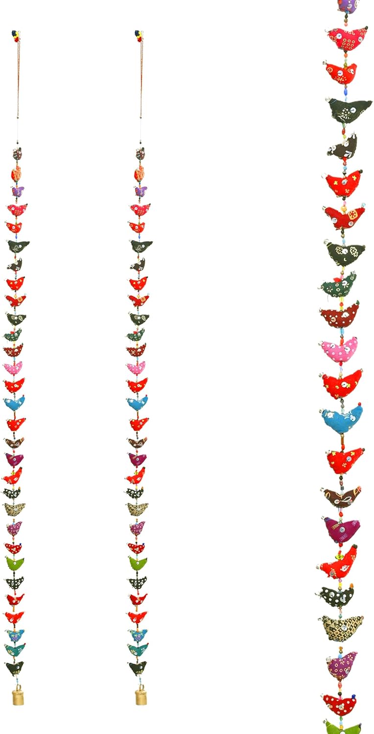 Set of 2 Indian Door Hanging 30 Fabric Birds Tota String with Bell Festival Christmas Decoration for Home Office Wall Bedroom Room Home Décor New year Gifting Ideas (Size:- 48" / 4 Feet's Approx.)