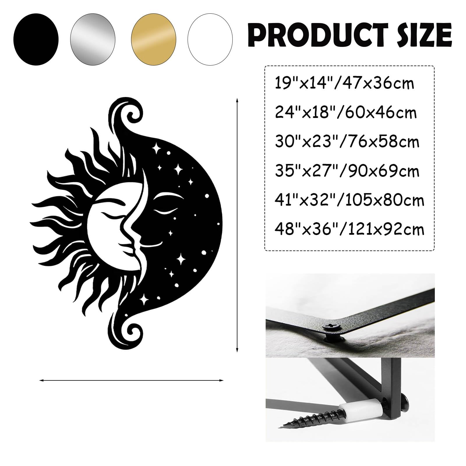 Decorazione da Parete in Metallo per Soggiorno Moderno Sole e Luna, Sole, Luna, Boho, Celestiale, Celestiale, da Appendere, da Appendere al Bagno (Nero, 41"x32"/105x8