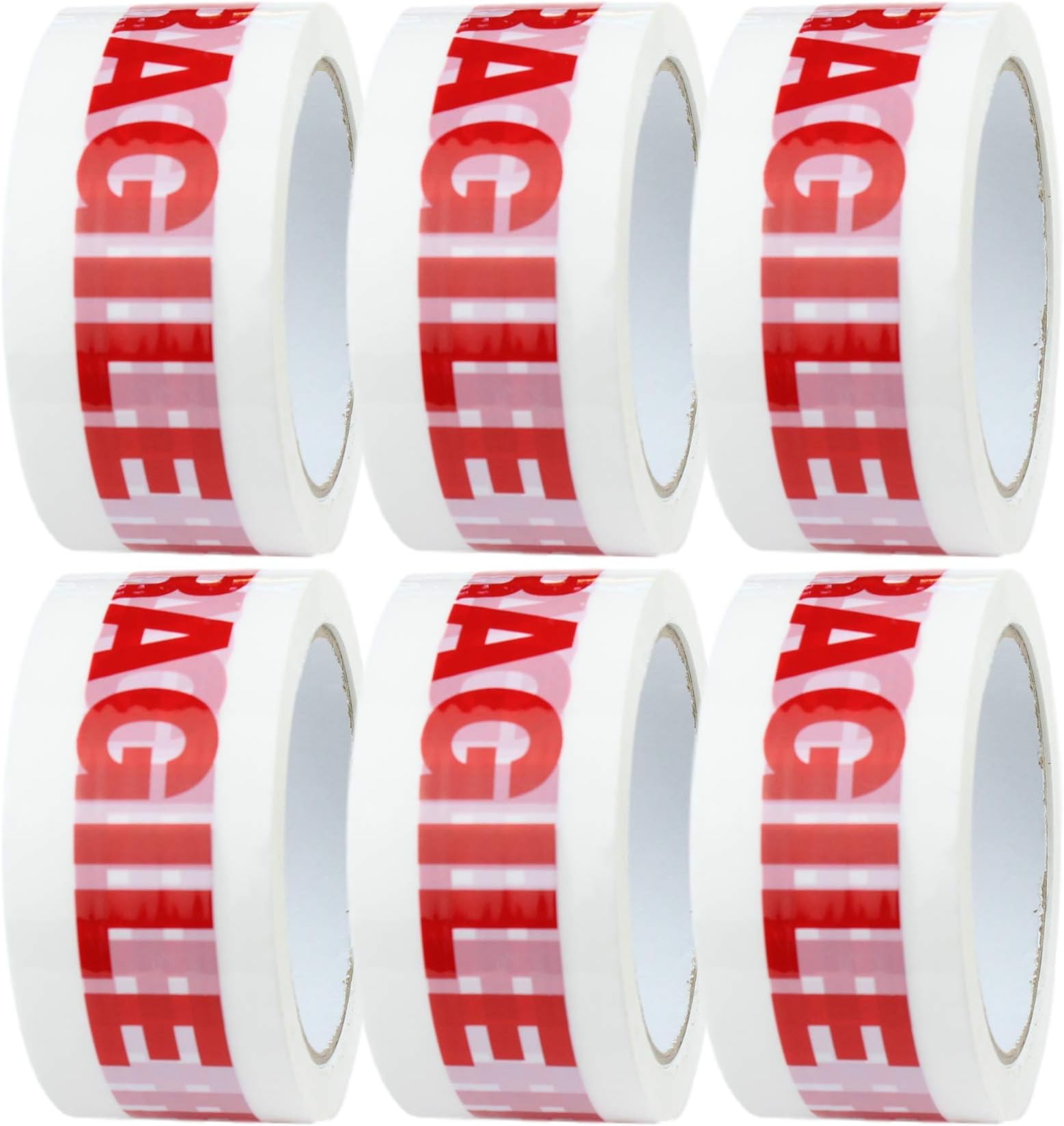 6 Rolls Low Noise 48mm x 66m Fragile Printed Packaging Tape for Parcels & Boxes - This Fragile Packing Tape Provides a Strong, Secure & Sticky Seal for Cardboard Boxes - Great for Long Term Storage