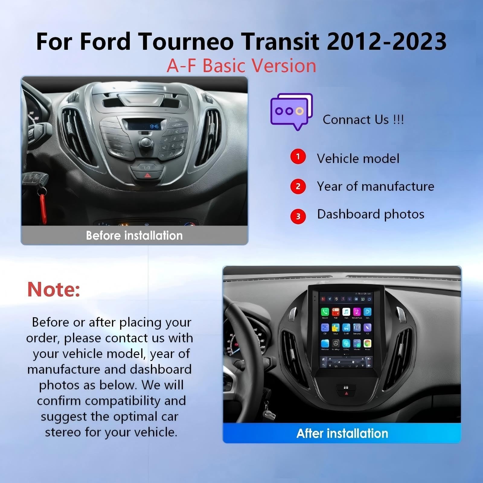 Autorradio Android 16 para Ford Tourneo Transit 2012-2023, Versión básica