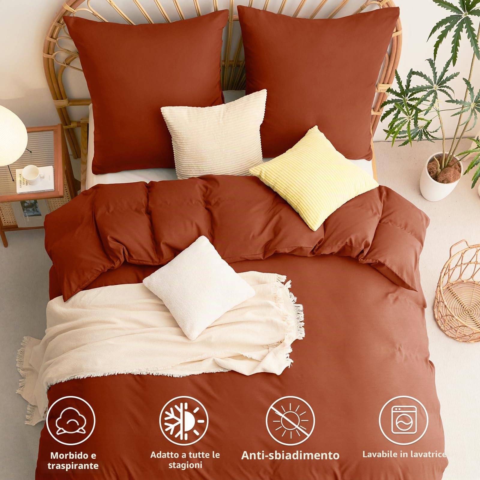 WAVVE Set di biancheria da letto 155 x 220 cm, 3 pezzi, terracotta, copripiumino 155 x 220 cm, 2 federe 80 x 80 cm, in microfibra con chiusura lampo