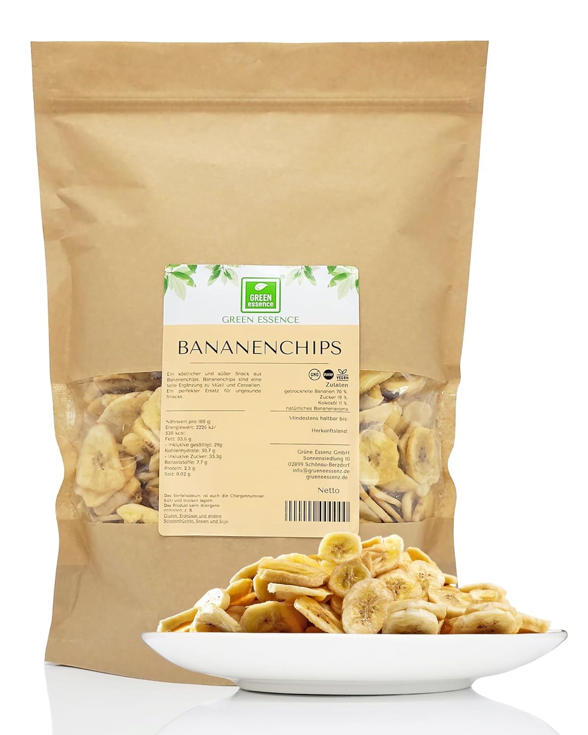 Banana Chips 1 kg Dried Bananas by Green Essence Dried Banana Chips 1 kg Banana Snack Chips with Coconut Oil Protein Chips No Preservatives 1000 g