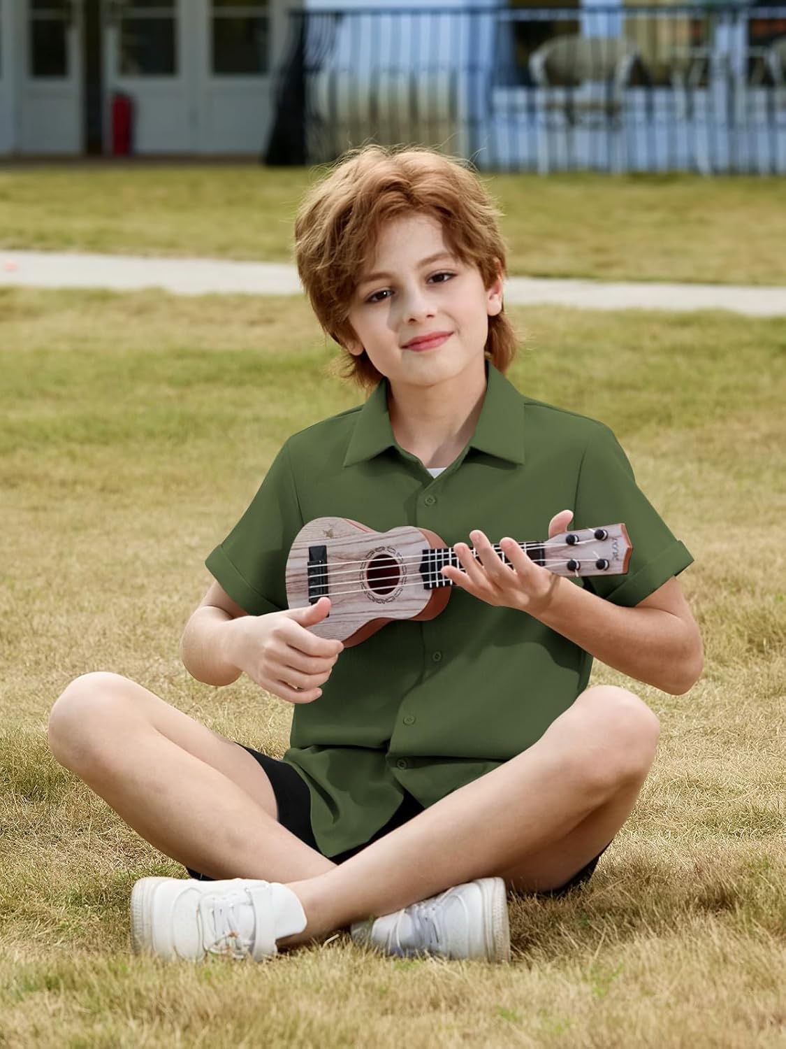 Haloumoning Boys Short Sleeve Dress Shirts Kids Summer Beach Button Down Shirt 5-14 Years - Image 6