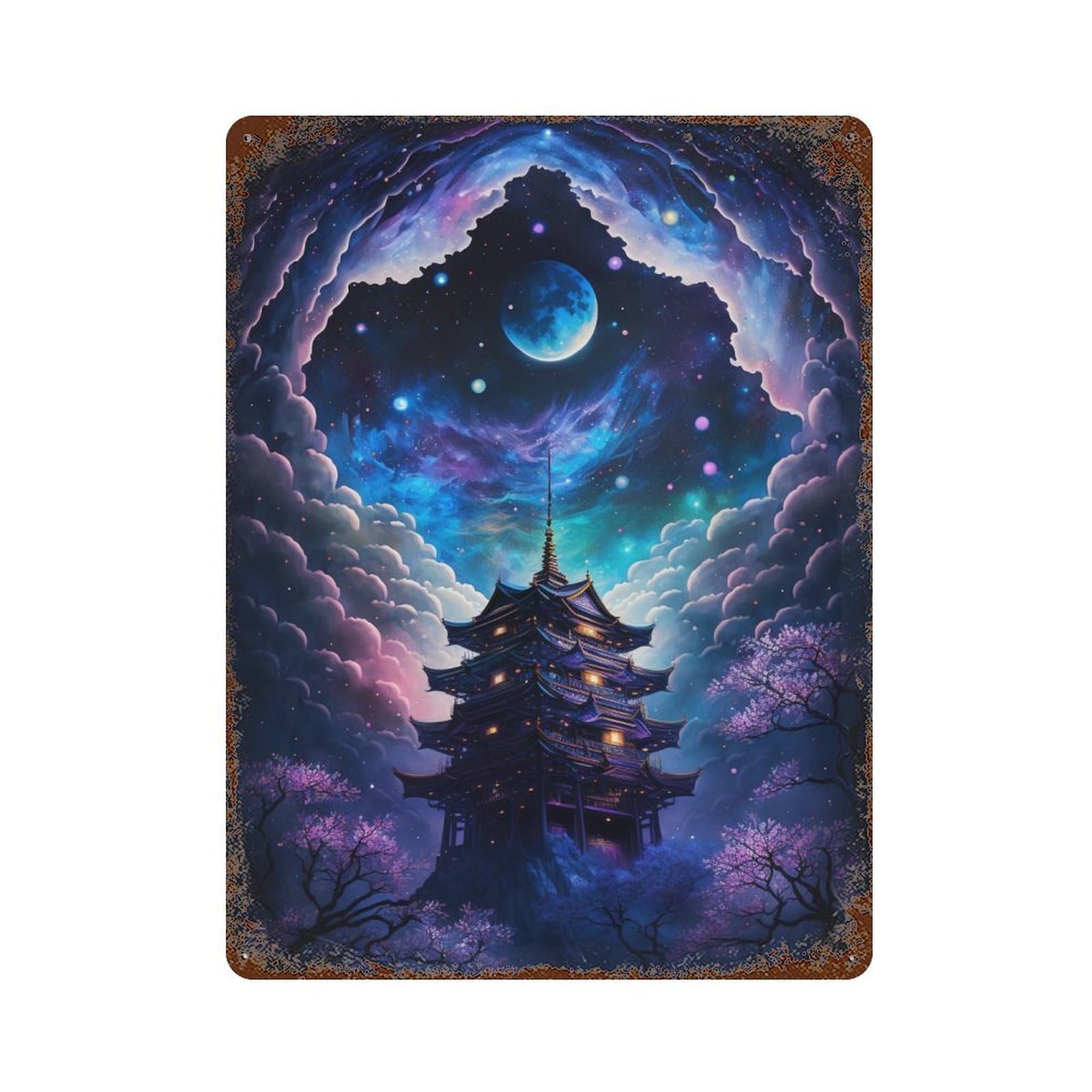 Enchanted Pagoda Sky Retro Metal Sign 15.7"x11.8", Ideal for Cafe, Home Bar And Lounge Decor