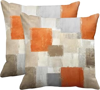 Emvency Throw Pillow Covers Set of 2, 18 x 18 Inch, Modern Abstract Orange | Grey Painting Outdoor Decorative Square Pillow Cases Couch Cushion Case for Couch Bed Sofa Living Room Home Decor