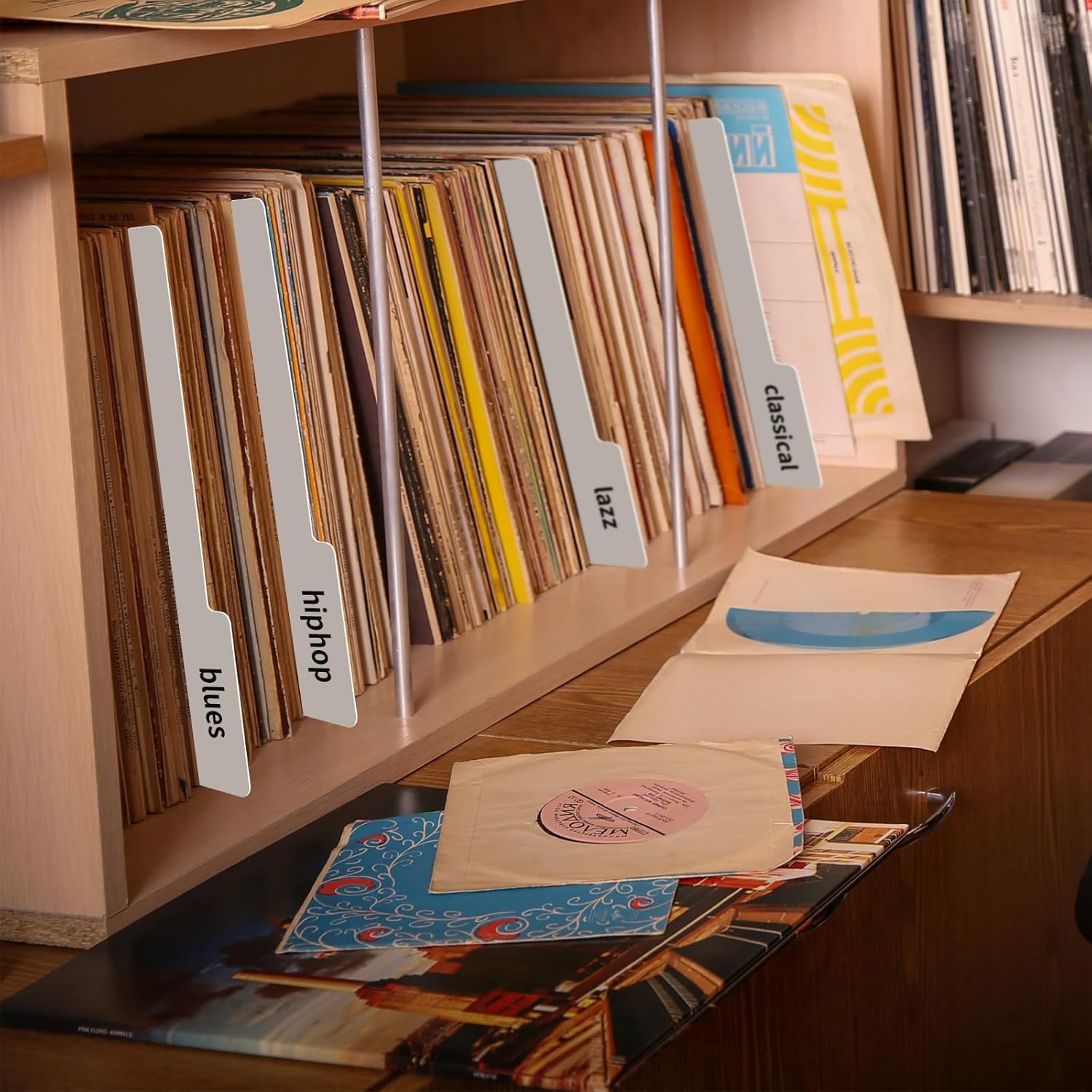 30 pcs Vinyl Record Dividers 12.9 Inches White Double-Side Plastic Record Organizer for Album Crate and Vinyl DVD Record Organization, Reusable Index Card Dividers