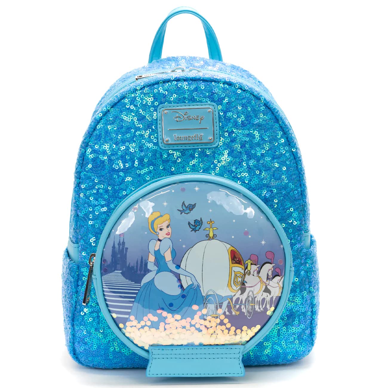 LoungeflyDisney Cinderella, Sequin Snow Globe Mini Backpack, Cinderella Carriage, Multicolor, Mini Backpack