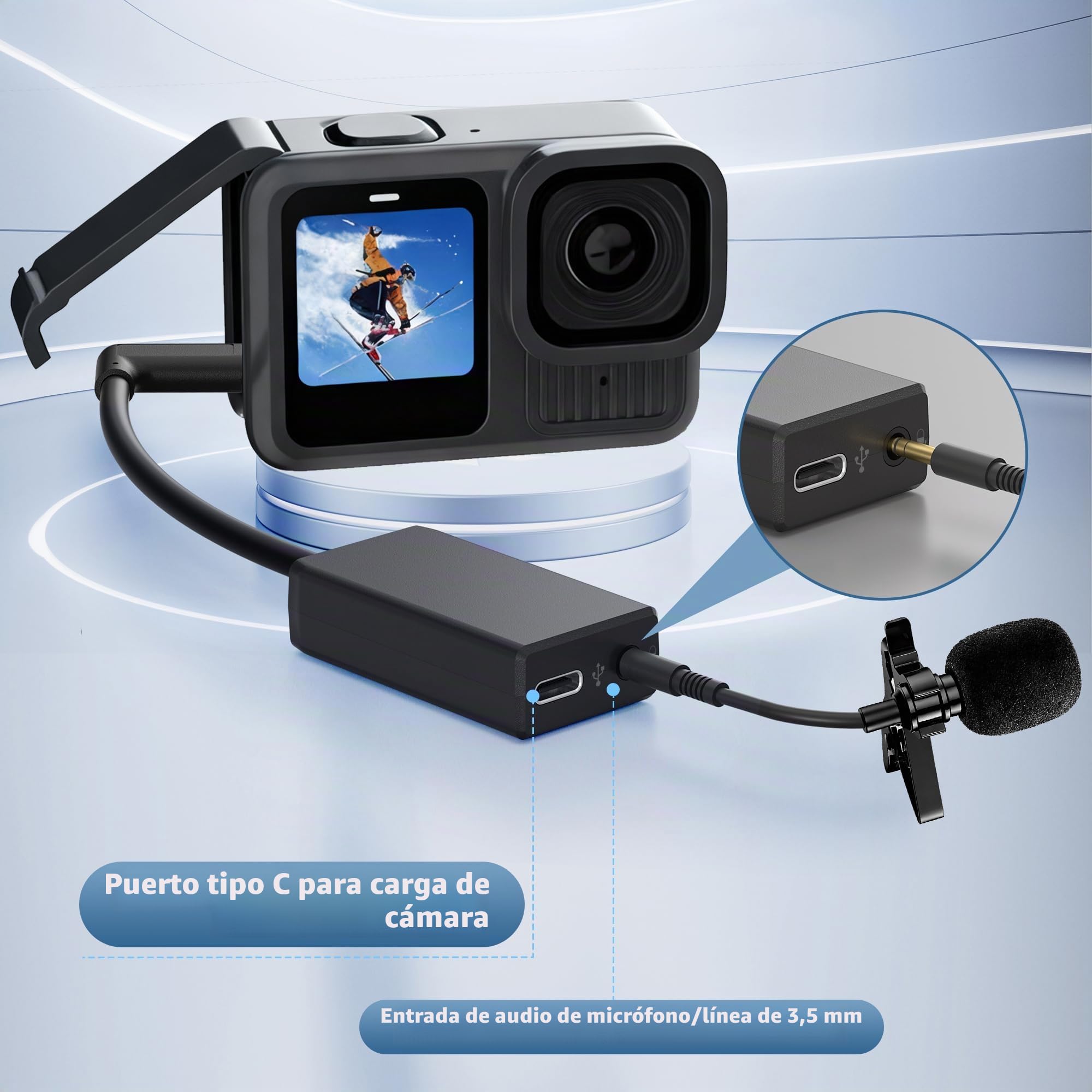 Adaptador de micrófono Externo con Conector Tipo C para cámara GoPro Hero All Series Convierte micrófono de 3,5 mm
