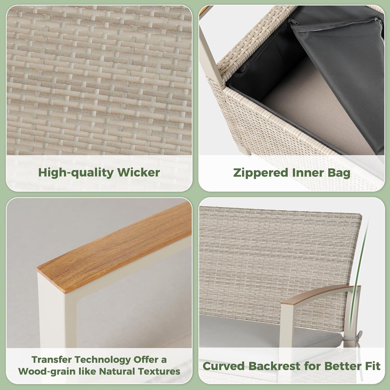 Grand patio Outdoor Storage Bench Deck Box with Olefin Cushion, Wicker Deck Box with Water Resistant Bag, Outdoor Seating for Front Porch, Store Garden Tools and Pool Storage (Grey)