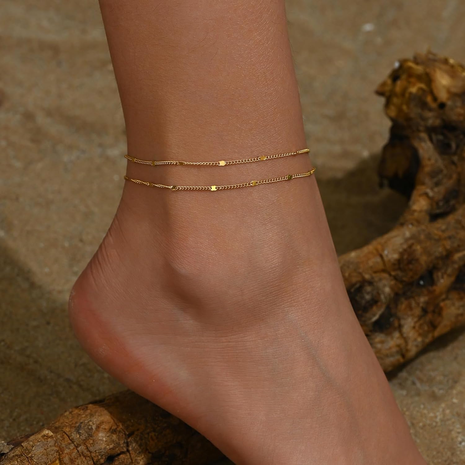 Dainty Ankle Bracelets for Women 18K Gold Plated Tiny Cross Satellite Chain Anklets Y Shaped CZ Ankle Bracelet Waterproof Minimalist Beach Foot Jewelry for Women - Image 2