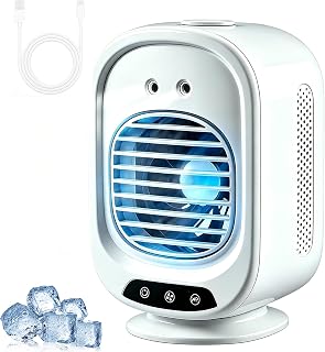 Refroidisseur d'Air Portable, Mini Climatiseur Mobile de Bureau avec 3 Vitesses, 2 Modes de Brumisation, Oscillation 150°,...