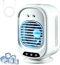 Portable Mobile Cooler Air Conditioner, Personal Desktop Cooler with 3 Speeds & 2 Mist Modes, 150° Auto-Oscillation, 1-3H Timer, 2 Mist Sprays, Rechargeable Cooling Fan for Office Home Bedroom Camping