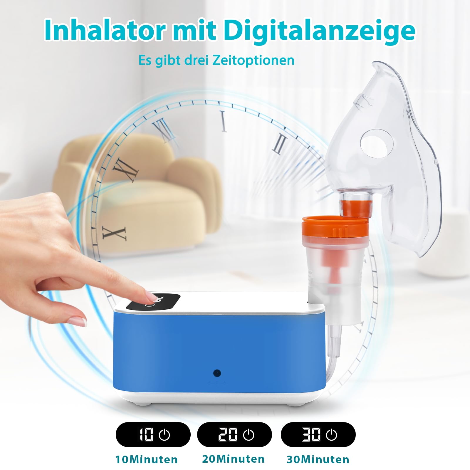 Nébuliseur à Compresseur,Ultrasonic Inhalateur Vapeur à affichage numérique LED électriques Aérosol Portable Nébuliseur Inhalateur,Traitement des Maladies Respiratoires Telles Adultes (Blanc Bleu)