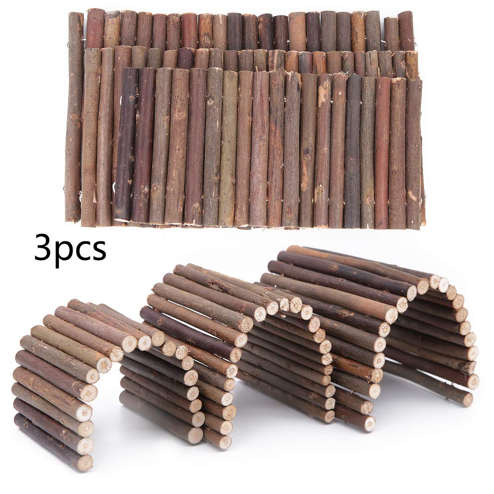 Wudong 3 Stück Holzleiter Kaubrücke Versteck Hauszaun Flexible Klettertreppe für Hamster Reptile Eidechse Schildkröte Igel Kleintier Kauspielzeug