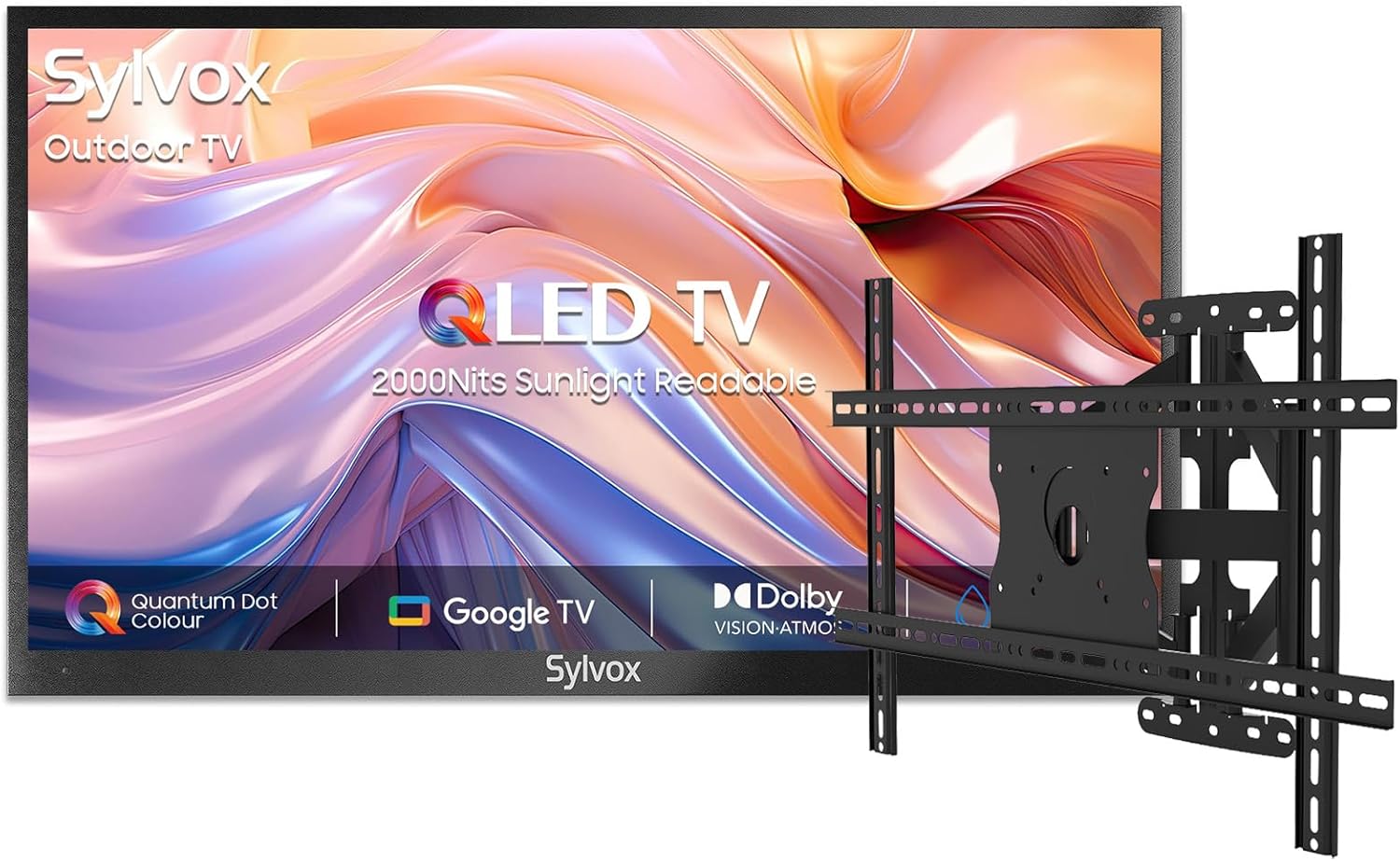 SYLVOX Outdoor TV with Wall Mount & Cover, 43 inch Smart QLED TV, 2000 Nit Full Sun, Weatherproof, 4K UHD, IP55 Waterproof, Commercial Grade (2024 Model)
