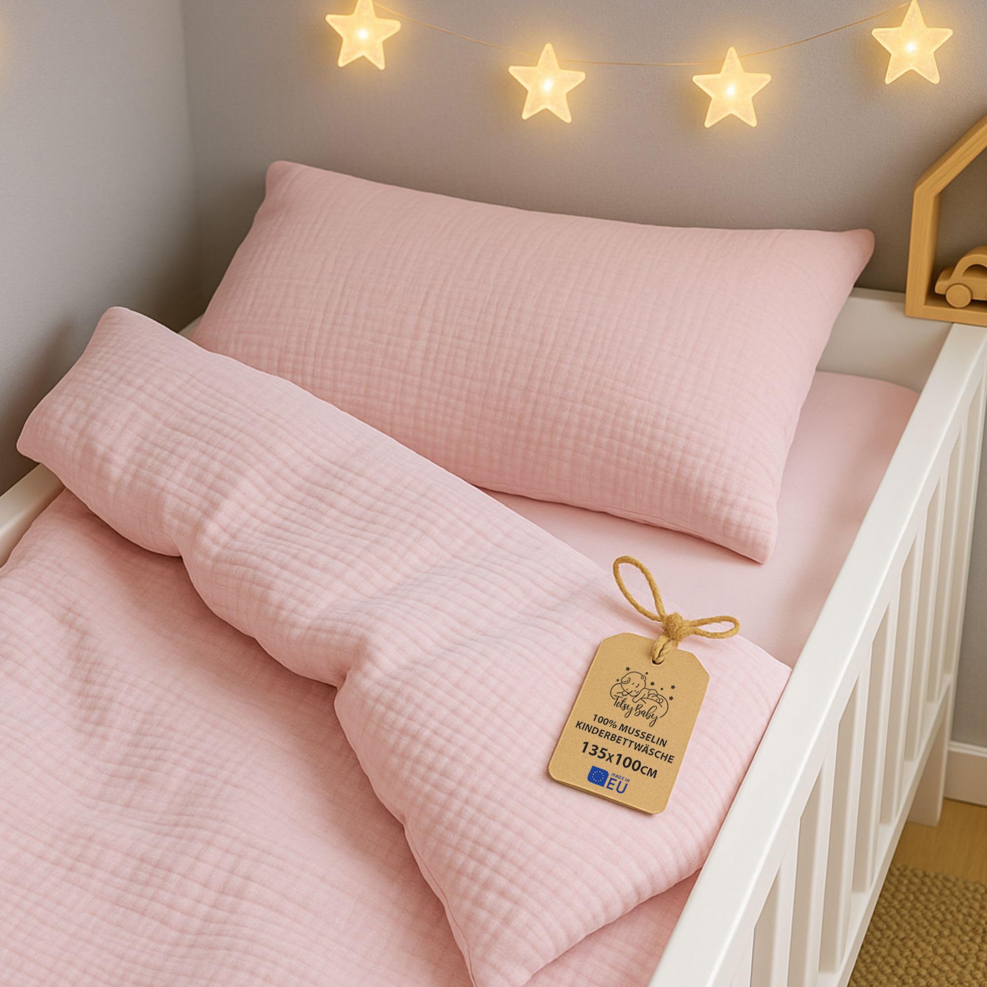 mousseline Dekbedovertrek voor ledikant baby 100x135cm - Katoen dekbedhoes voor kind bed Set Dekbedzak 100x135cm En Kussensloop 60 x 40 cm Oeko-Tex-certificaat