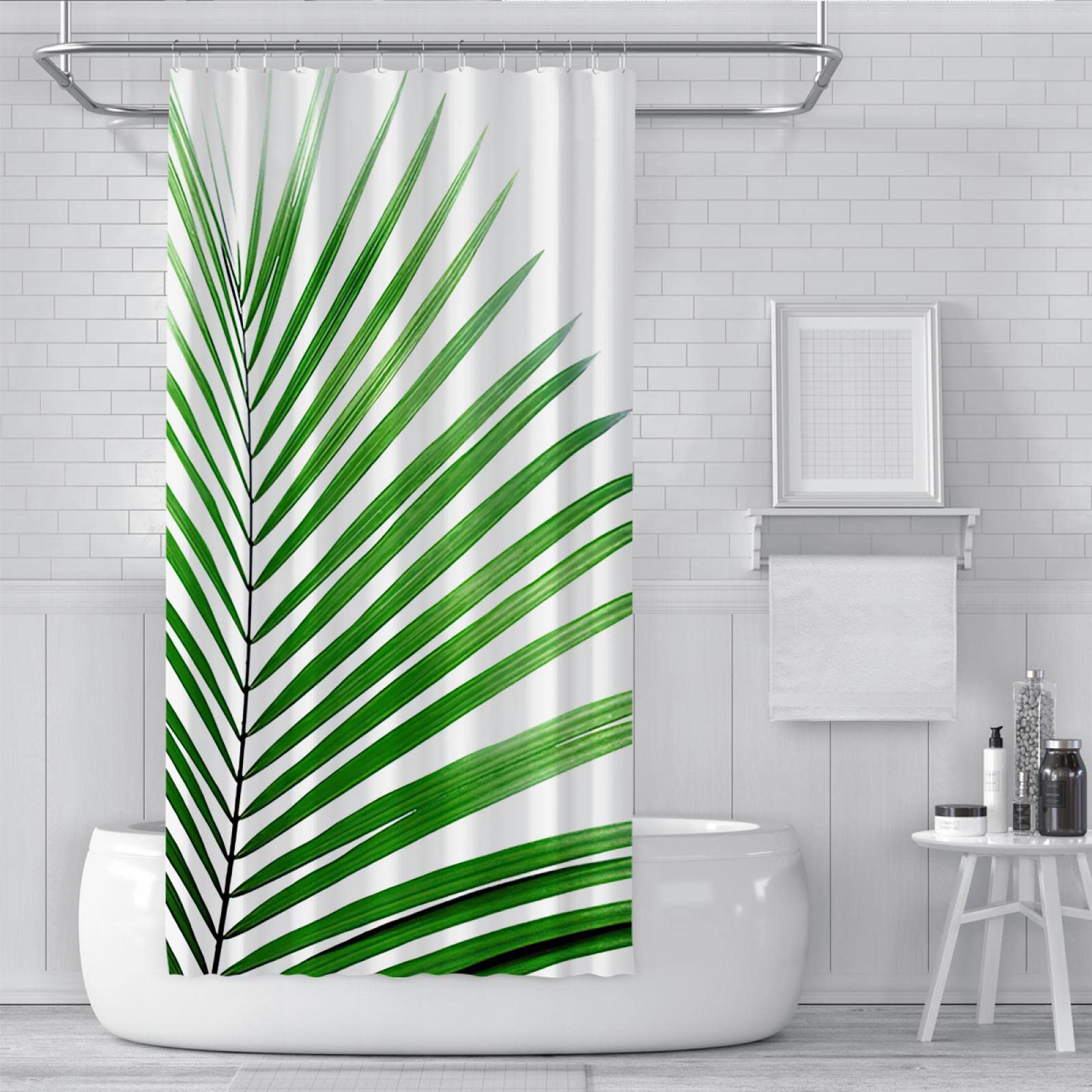 Tropical Plant Theme Zasłony prysznicowe z 12 haczykami Zielone liściaste ważone zasłony prysznicowe Rodzinny wystrój łazienki Można prać w pralce 200x200cm