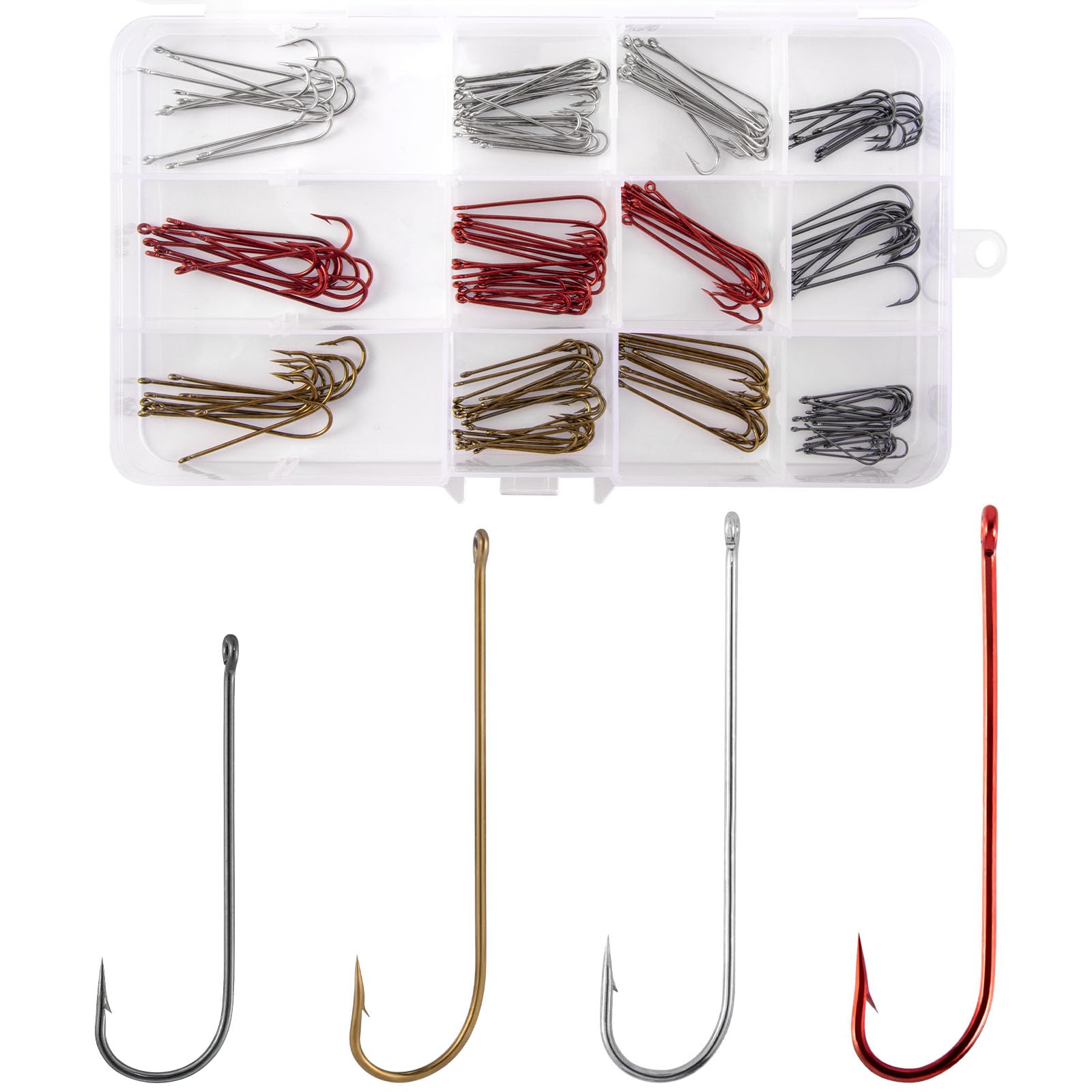 Dr.Fish Aberdeen Hooks Assortment, Freshwater Fishing Hooks, Long Shank Light Wire Fishing Tackle Trout Bass Crappie Salmon Walleye Bream Panfish Bluegill