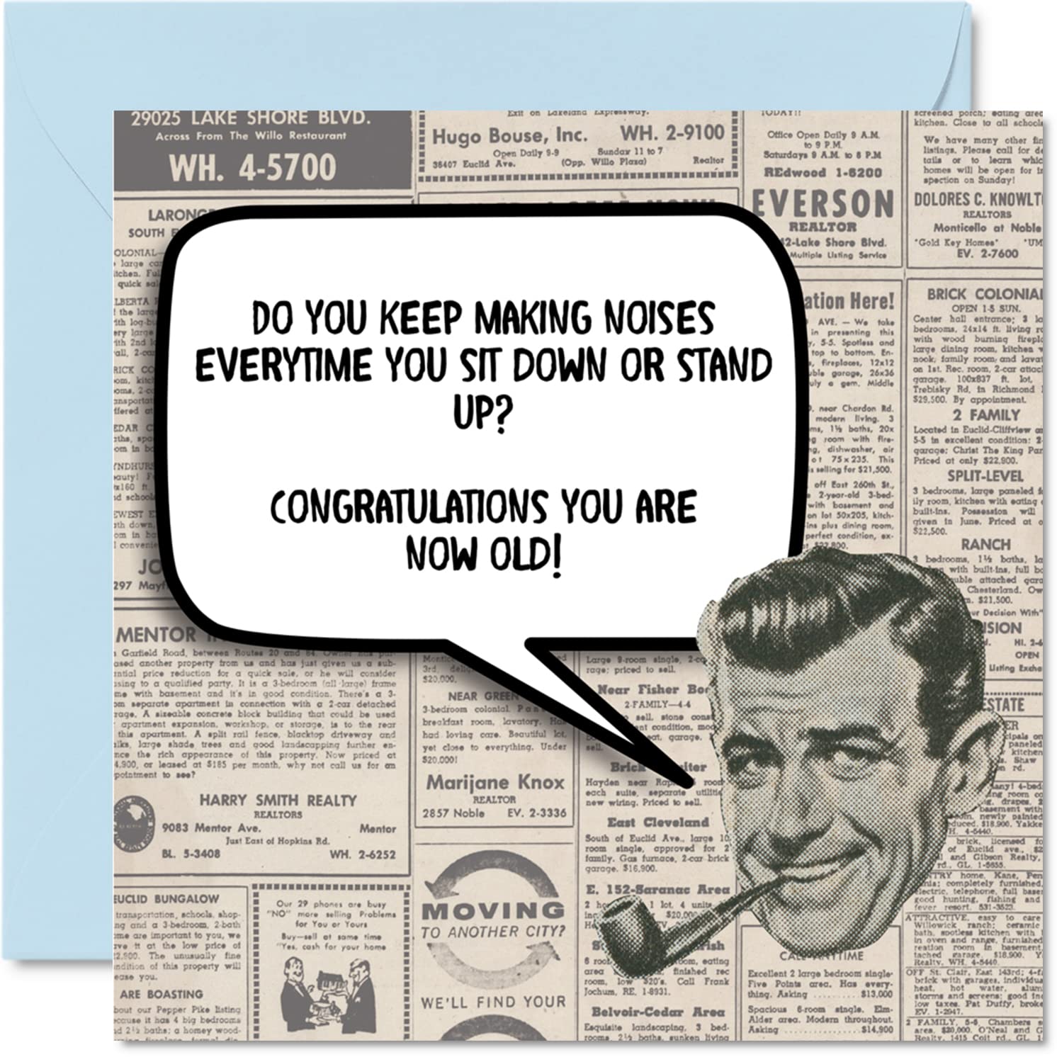 Funny Birthday Card - Old Person Noises Humor Card 5.7x5.7 Inch With Envelope