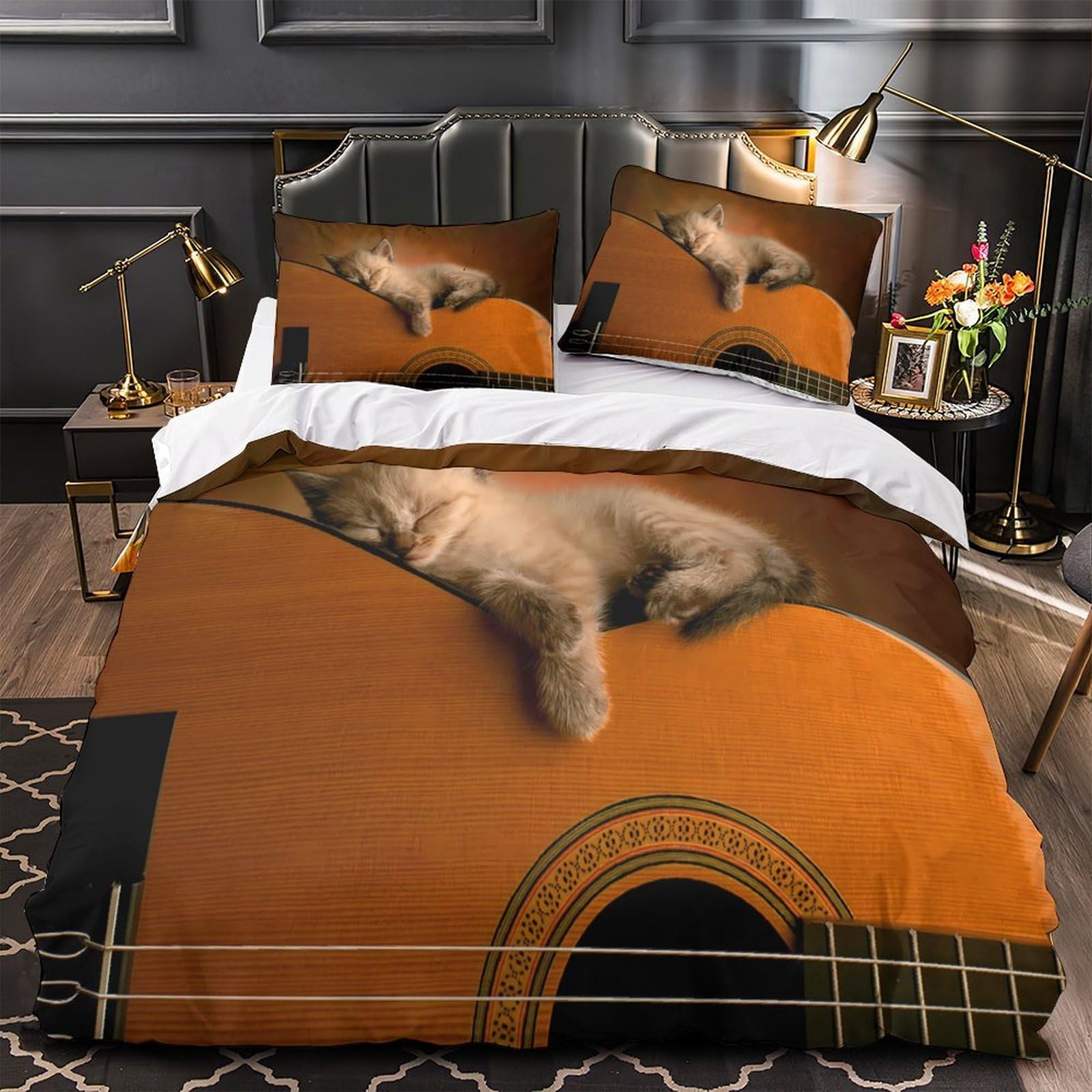 Parure de lit chat endormi housse de couette douce 220x240cm pour des nuits sereines