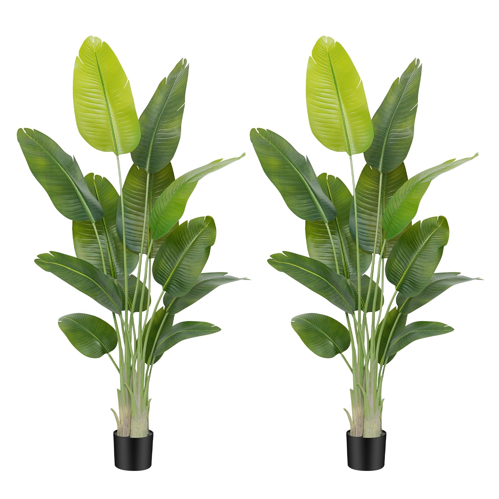 Keeplush Green Artificial Bird Of Paradise Plant Outdoor 180Cm Fake Tropical Banana Tree With 13 Leaves-Perfect Faux Plants For Indoor, Floor Plant In Pot For Home Decor In Living Room Office Bedroom (2Pcs)