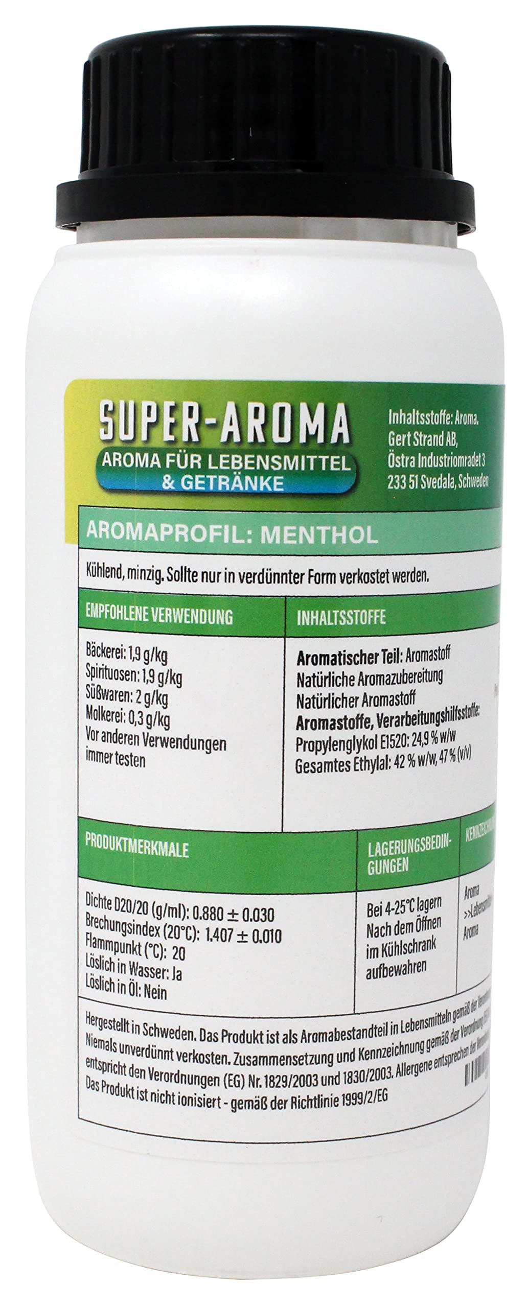 Menthol Konzentrat 280 ml | Super Aroma für Lebensmittelindustrie & Enthusiasten | Lebensmittelaroma | Backaroma | Aromatropfen