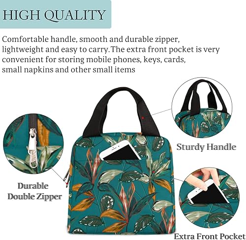 Miniatura 2 de Bolsa de almuerzo con plantas tropicales retro para mujeres, bolsa de almuerzo aislada, bolsa de almuerzo botánica, bolsa de almuerzo reutilizable