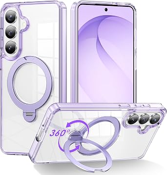 Designed for Samsung Galaxy S26 Case with Magnetic Stand, Clear Case [Rigorous Drop Protection][Great Grip Feeling] Slim Shockproof Phone Cover for S26, Purple