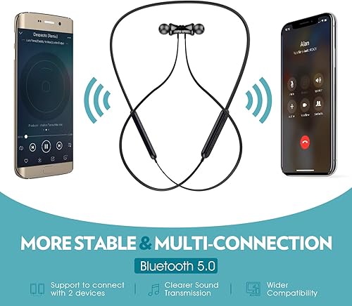 Miniatura 5 de Auriculares Bluetooth con banda para el cuello 20 horas de reproducción V5.0 auriculares inalámbricos deportivos con cancelación de ruido