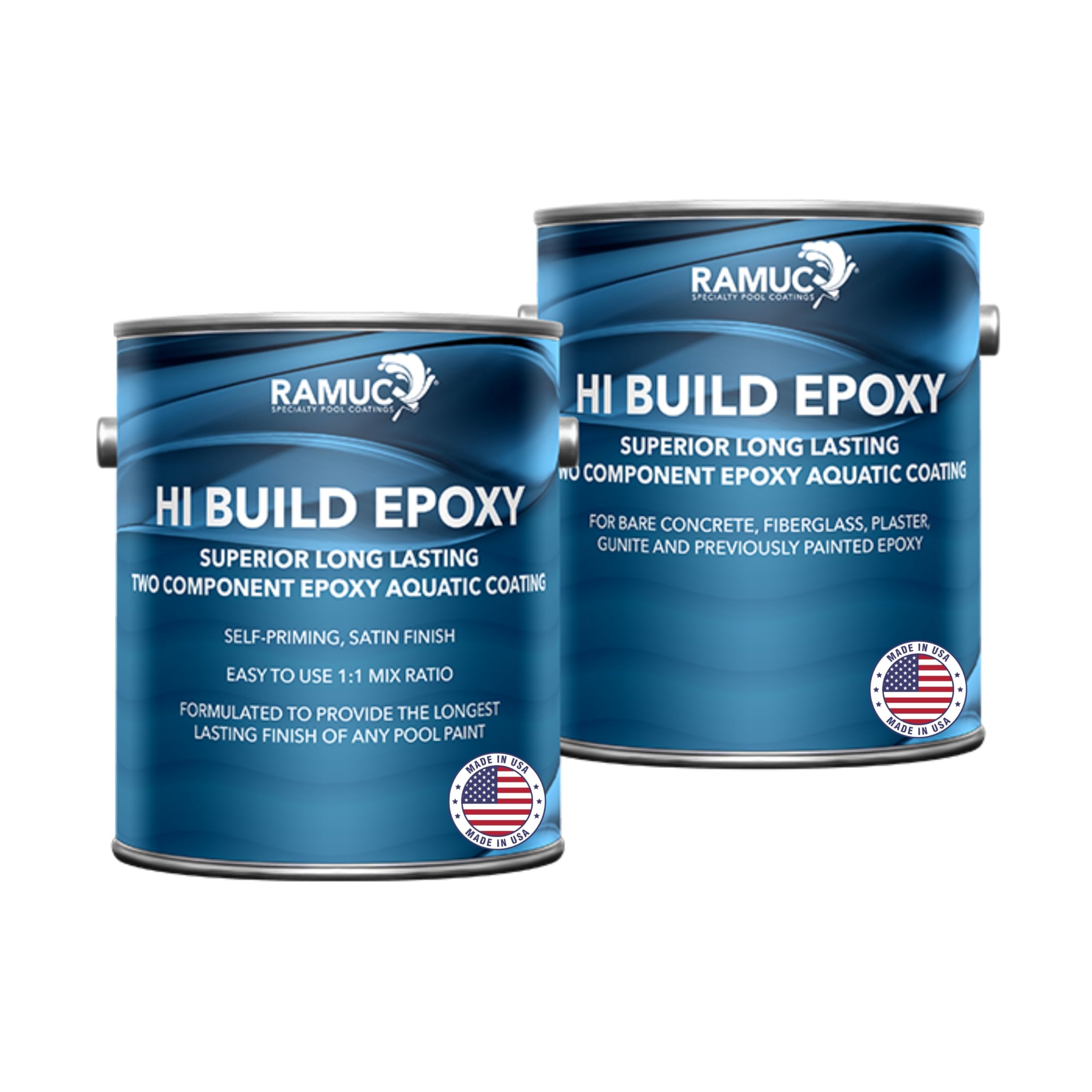 RAMUC Hi-Build Epoxy Pool Paint – Satin Finish – 2 Gallon Kit (Two-Part Epoxy Coating) | High-Build, Durable Protection for Concrete & Plaster Pools |