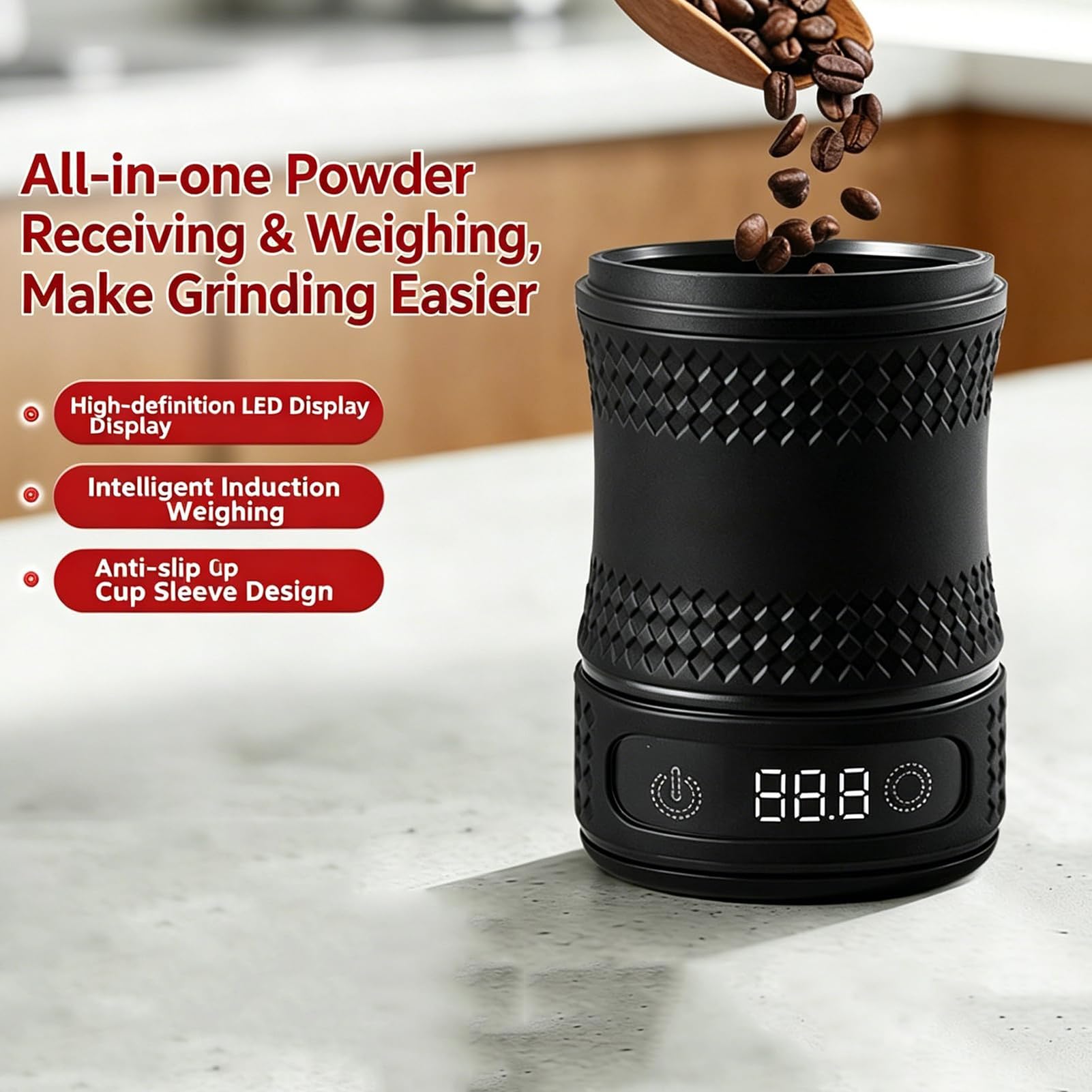 Taza dosificadora digital portátil, taza dosificadora digital de granos de café, báscula de espresso recargable con báscula LED y diseño desmontable de taza, portafiltro compatible de 58 mm
