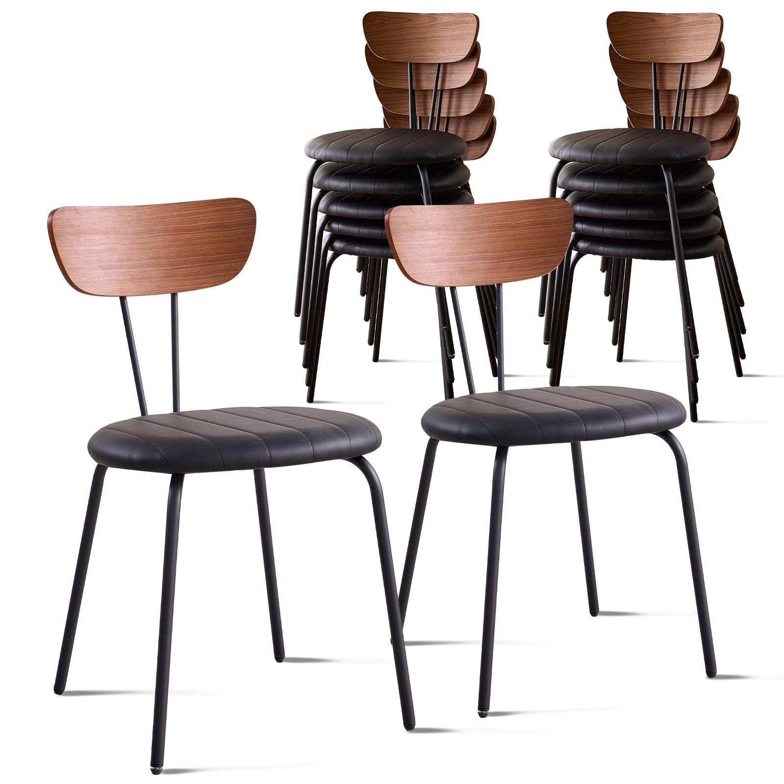 Lecafur HL Stackable Dining Chair Set of 12, Small Modern Faux Leather Kitchen Chair with Solid Wood Back, Space Saving for Apartment Bedroom