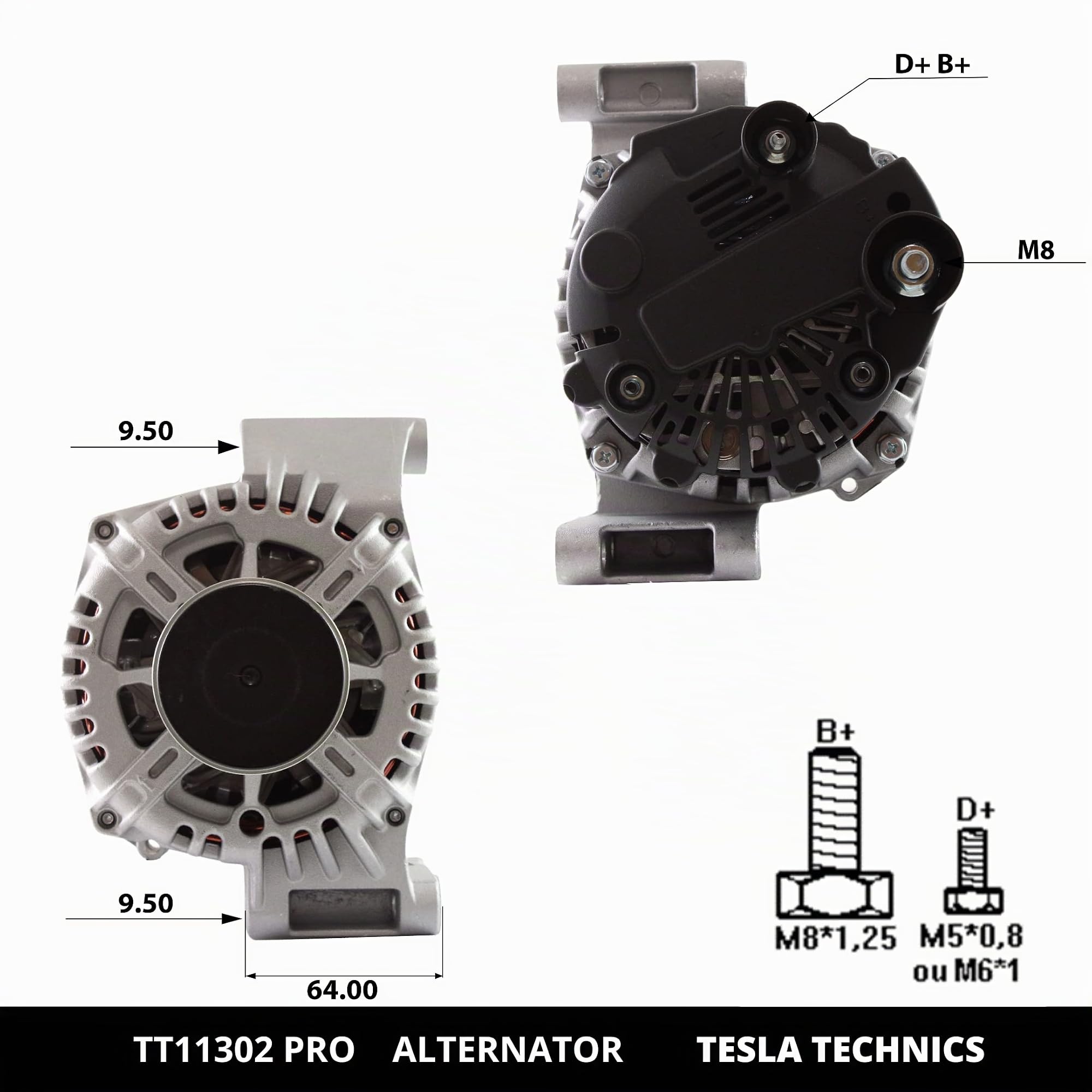 TT11302 PRO Alternatore per auto 12V, 90A.Compatibile con ALFA ROMEO, OPEL, CITROËN, FIAT, FORD, LANCIA, PEUGEOT, SUZUKI, VAUXHALL.Installazione facile e garantita.