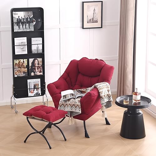 Miniatura 137 de Lita Silla relajada con otomana, tapizado ornamental, moderno de ocio, contemporáneo para lectura con reposabrazos, un bolsillo lateral para sala de