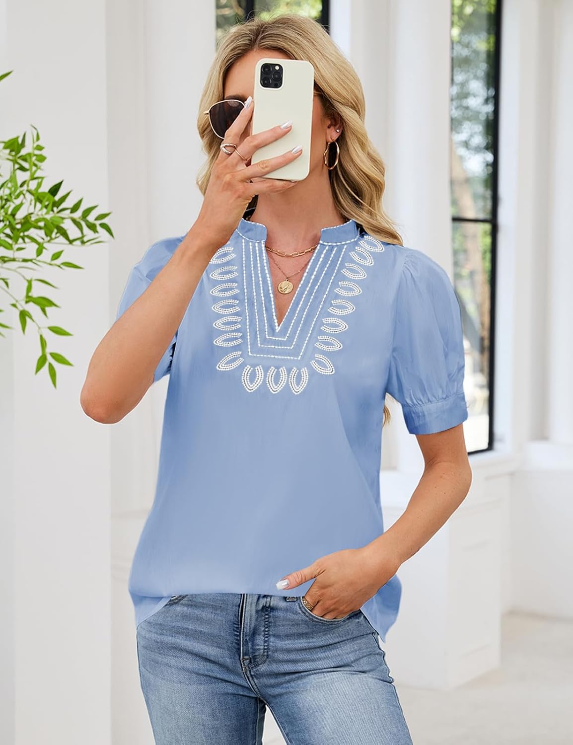 CiCiBird Womens Dressy Casual Blouses Boho Embroidered Shirts Work Business Top Trendy Vacation Clothes - Image 5