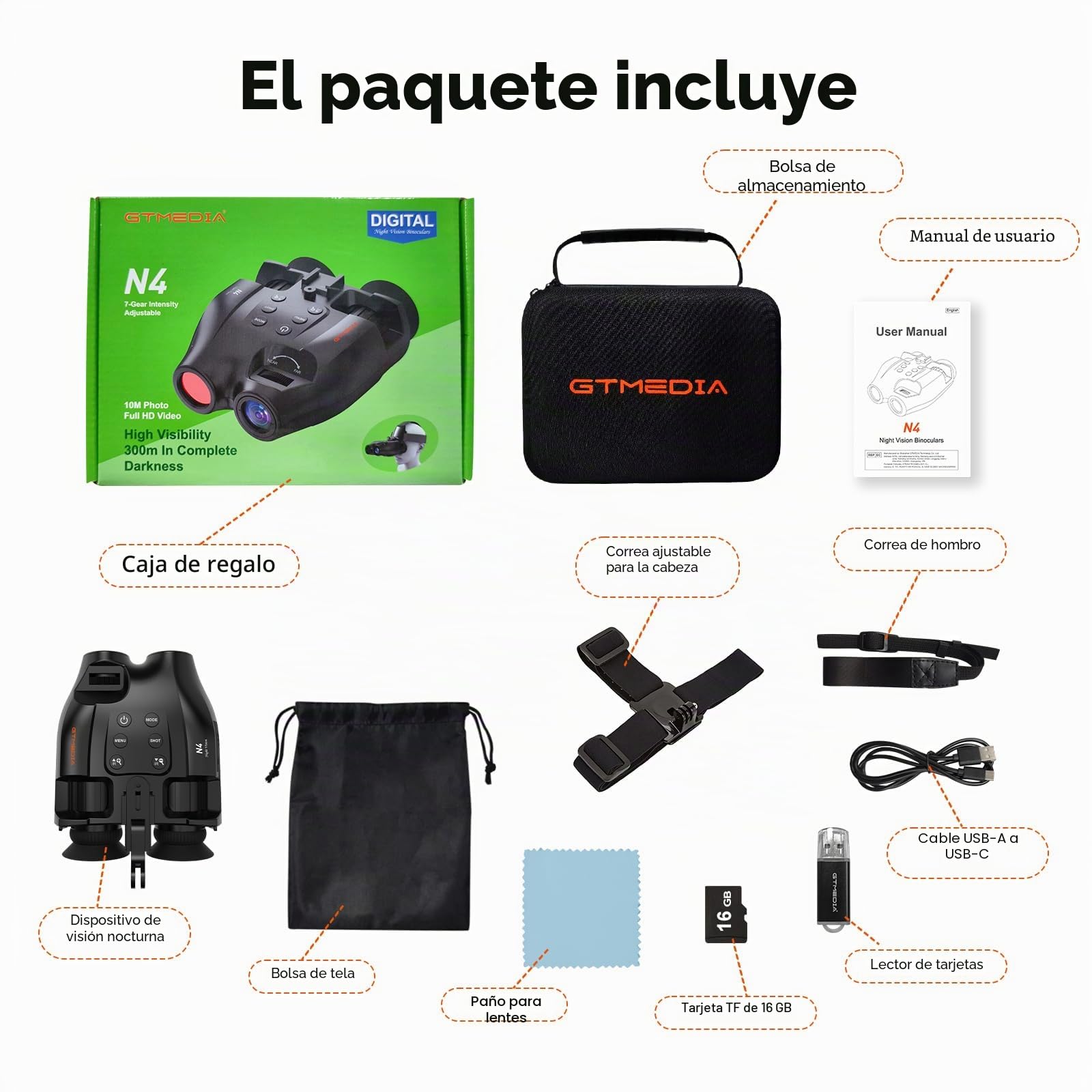 Óculos de visão noturna montados na cabeça, binóculos digitais infravermelhos recarregáveis de 984 pés, Zoom Digital 5X, cartão TF de 16 GB