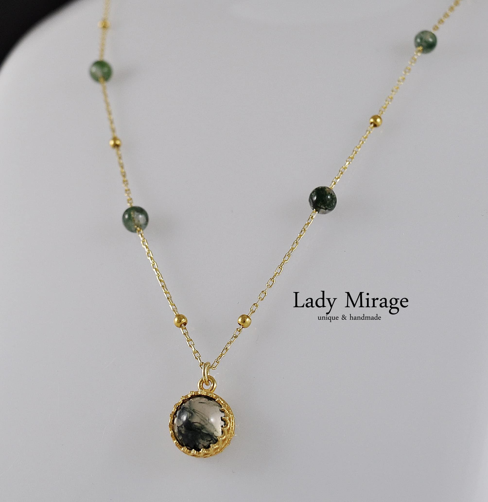 Goldkette Damen 925 - Moosachat - Kette - Halskette Damen - Geburtstag - Vergoldete Kette 45 cm - Geschenk für Sie - Schmuck Geschenk - Handmade