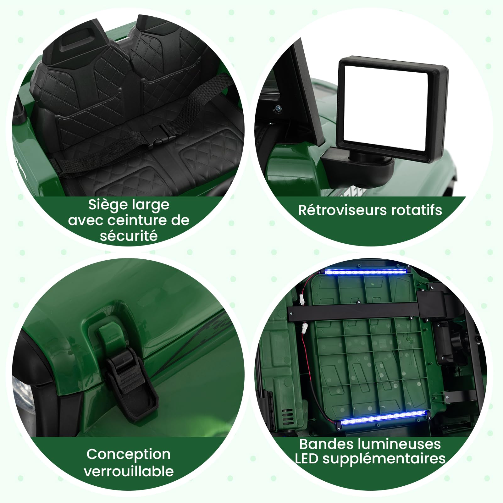 COSTWAY 24V Voiture Electrique 2 Places Enfants avec Télécommande 2,4G, Véhicule Electrique avec Musique & Lumières LED, Démarrage Lent & 2 Vitesses, Charge 35kg pour Enfants de 3-8 Ans+ (Vert)