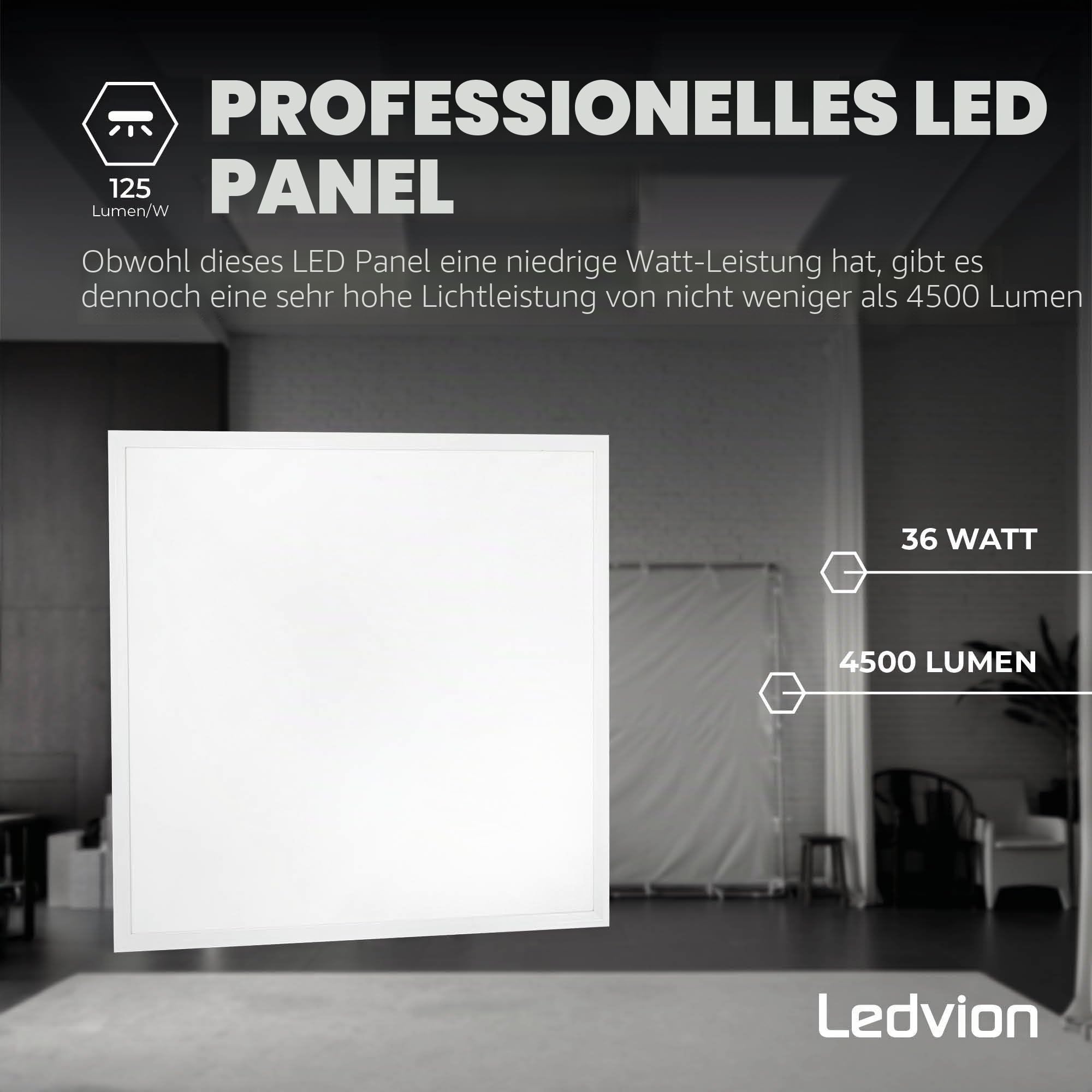 Ledvion - 6x LED Panel, 60x60, 36W, 6500K, 4000 Lumen, Einbau Deckenleuchte, Inkl. LED Treiber mit Schnellanschluss