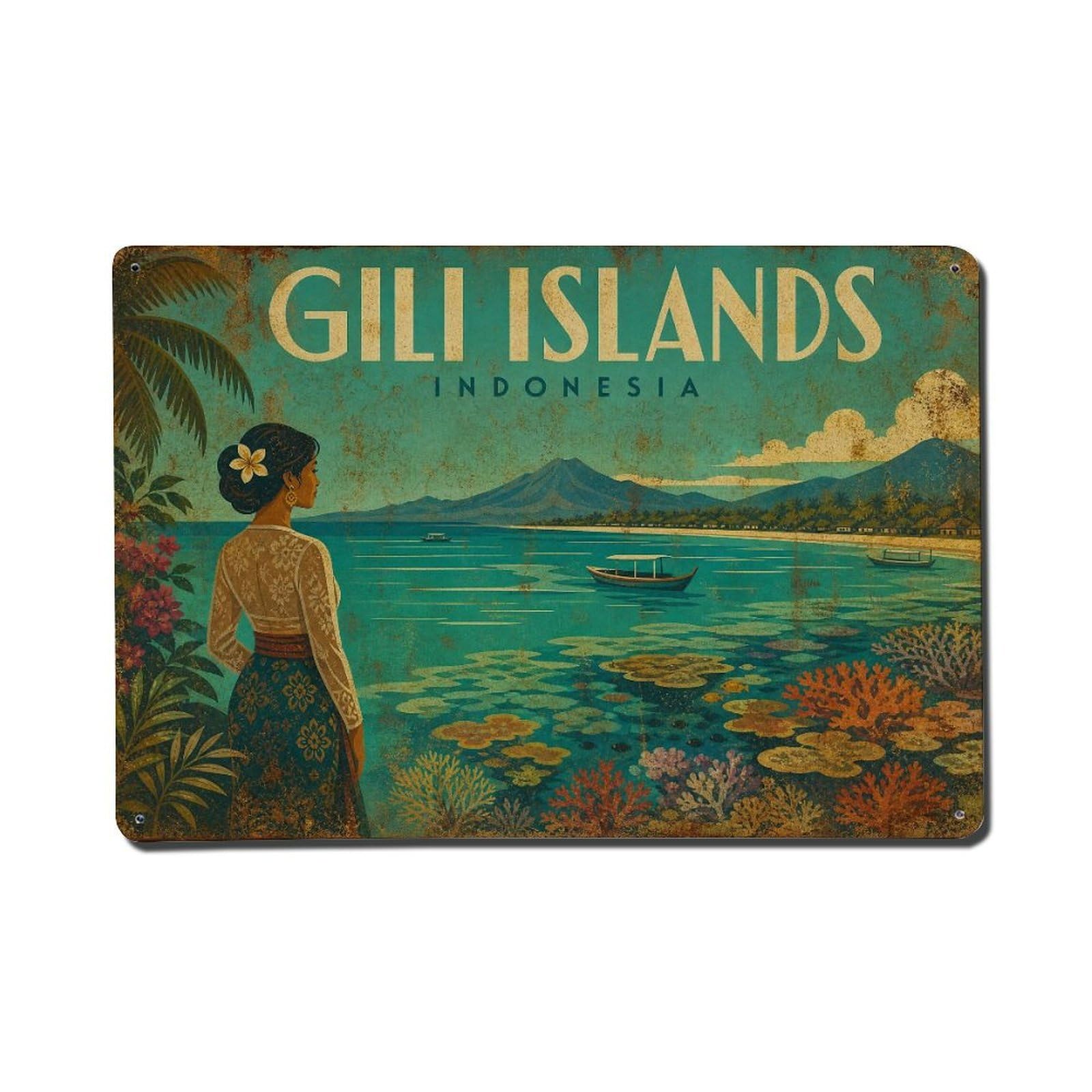 Gili Islands Indonesia Travel Destination Vintage Metal Tin Sign