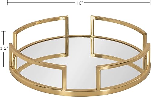 Miniatura 4 de Kate and Laurel Gohana - Bandeja moderna con espejo, 16 pulgadas de diámetro, dorada, bandeja redonda decorativa para espejo para almacenamiento y