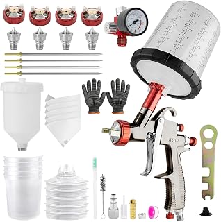 LVLP Automotive Paint Spray Gun R500 Kit, 1.3/1.5/1.7/2.0mm Nozzles LVLP Spray Gun with 600ml Plastic Cup&650ml Disposable Cups& Air Regulator Set, for Painting