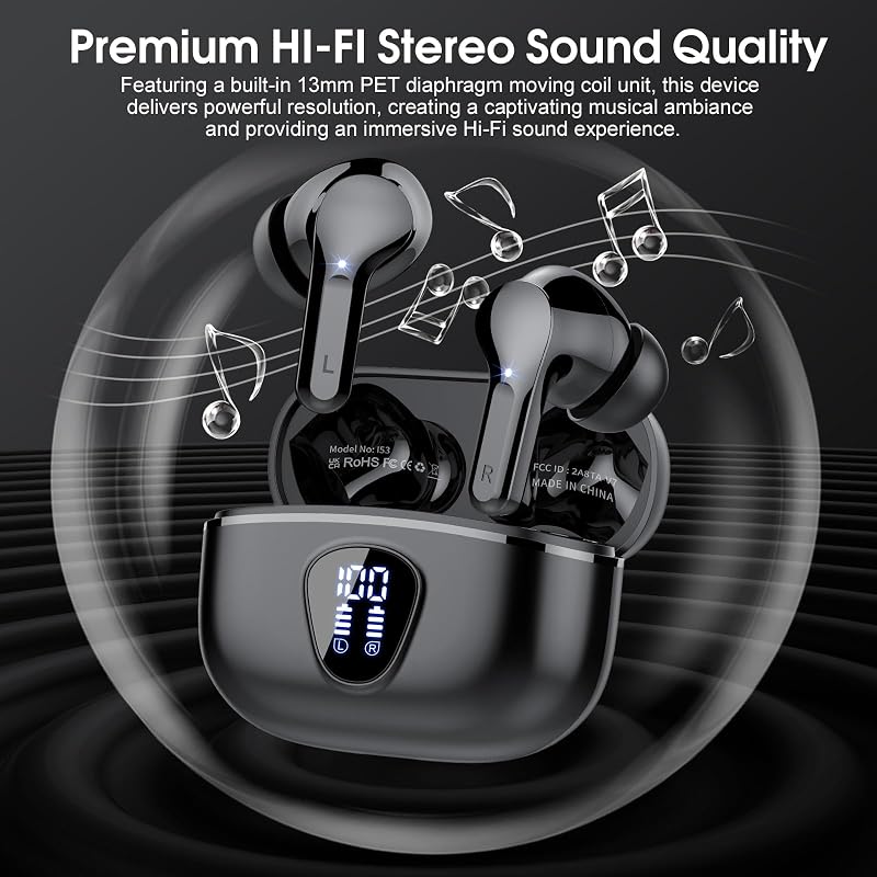 Wireless Earbuds, Bluetooth 5.4 Headphones HiFi Stereo, Bluetooth Earbuds image 3