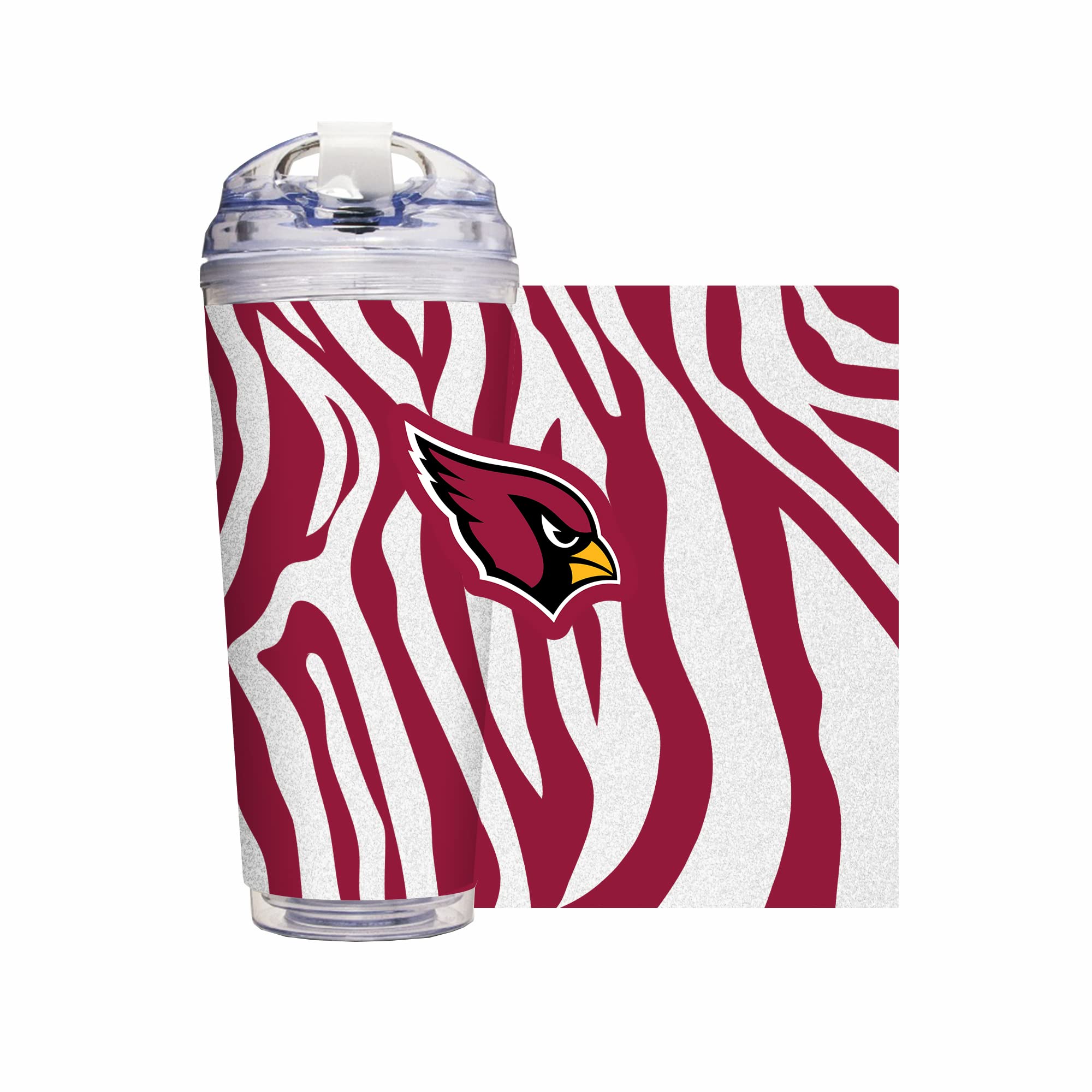 Rico Industries NFL Football Glitter 24oz Acrylic Glitter Tumbler with Hinged Lid, Officially Licensed Double Wall Tumbler with Straw