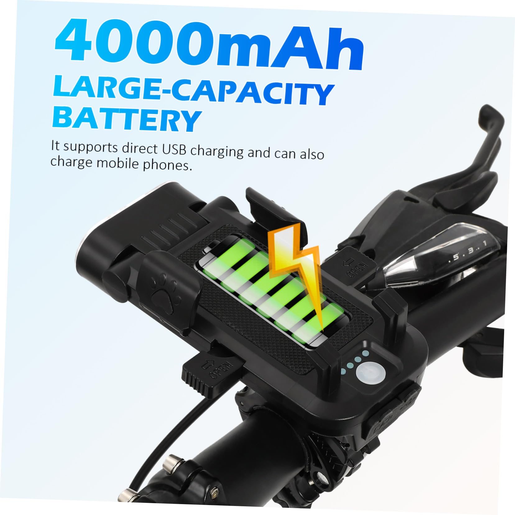 Set Luci Bici Anteriore e Posteriore LED USB Ricaricabile 4000mah | Supporto Telefono Regolabile, Design Dual Led, Abs Nero, per Night Riding e Ciclismo Quotidiano