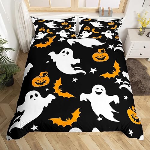 Feelyou - Juego de funda para edredón, ultrasuave, para niños, niñas y adolescentes, tamaño individual, diseño para Haloween de fantasmas, galaxias