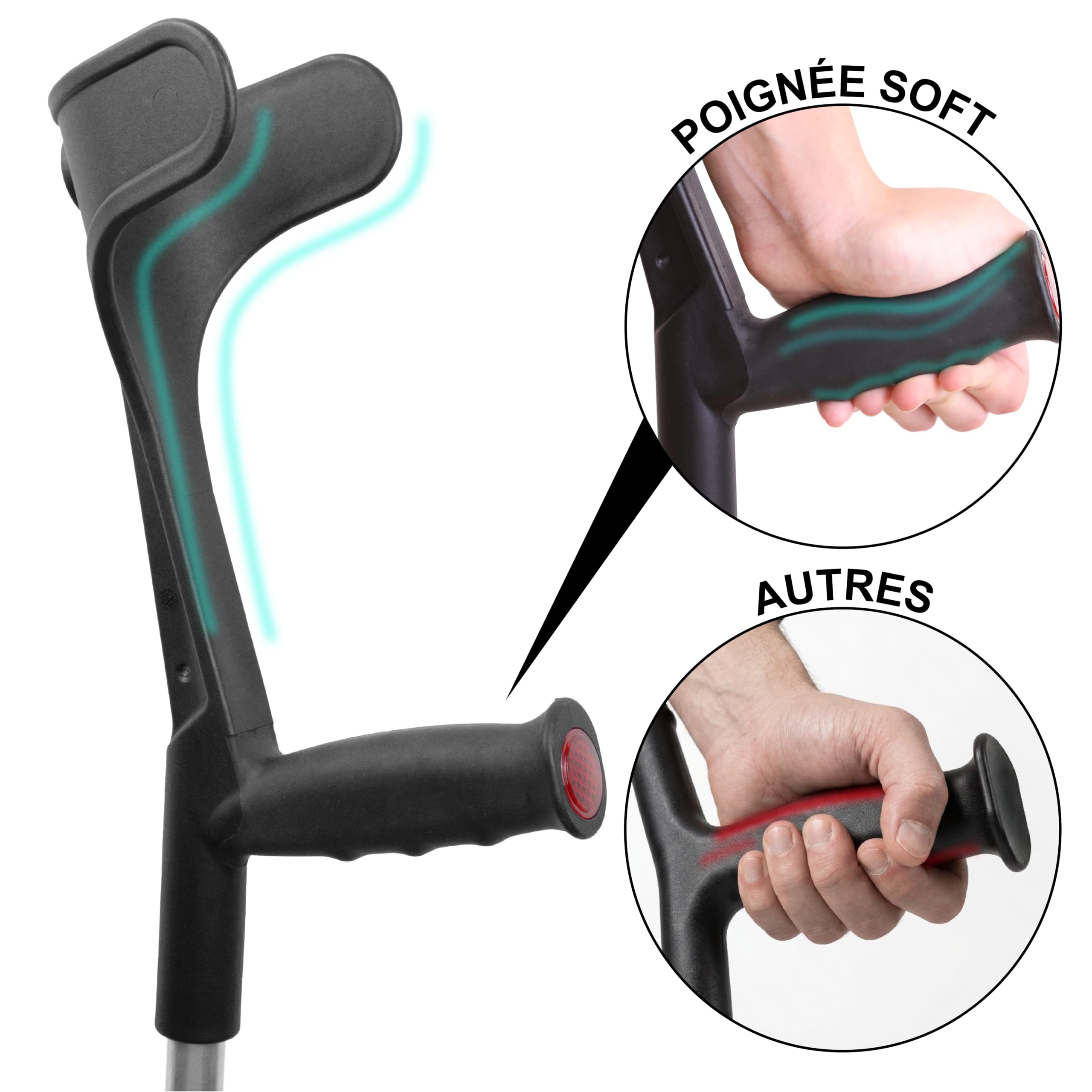 PEPE Mobility Béquilles Médicales Adultes (x2 Unités), Réglables, Canne Anglaise Orthopédique, Aluminium Noir - Fabriqué en Europe