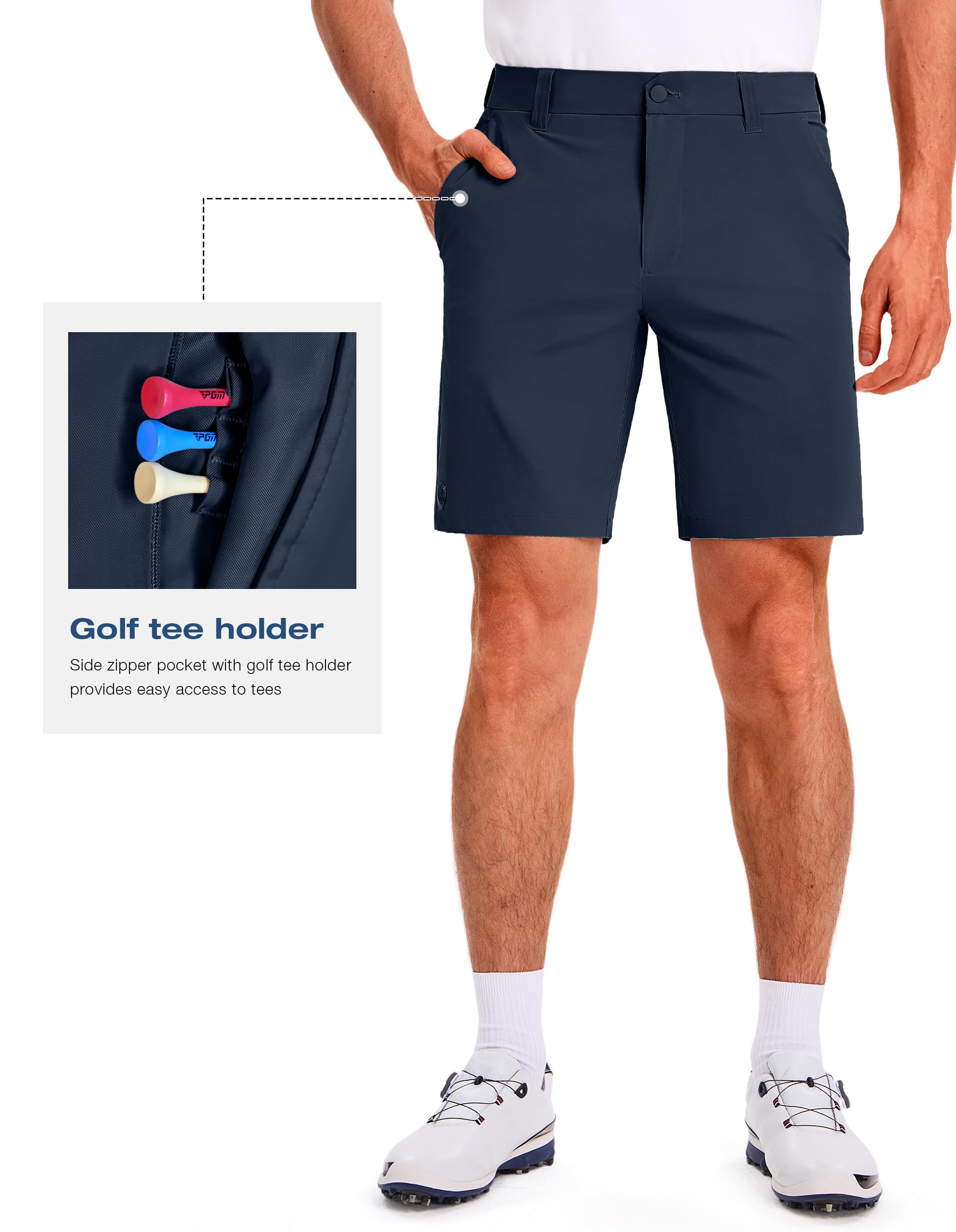 PULI Short de golf pour homme avec entrejambe de 22,9 cm extensible et résistant à l'eau avec 5 poches pour voyage, randonnée, affaires décontractées