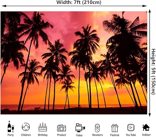 Miniatura 2 de Fondo de fotos de verano de 7 x 5 pies, diseño de palmeras junto al mar, atardecer, fantasía, crepúsculo, playa tropical, océano, para baby shower,